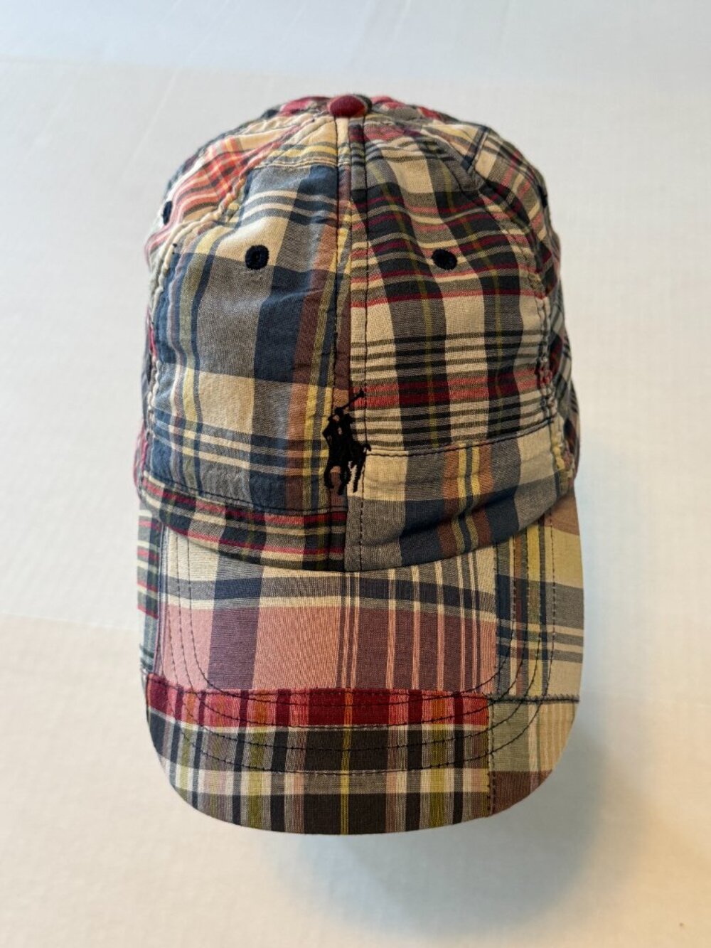 Polo Ralph Lauren Madras Patchwork Plaid Strapback Baseball Hat Cap Adjust
